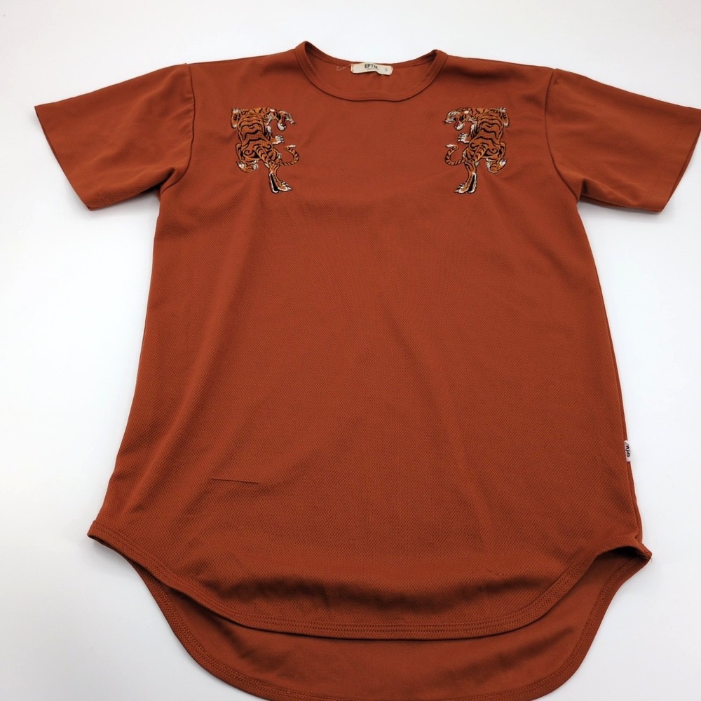 EPTM Men's Short Sleeve Tee - Size Small - Rust/Terracotta Tiger Embroidery